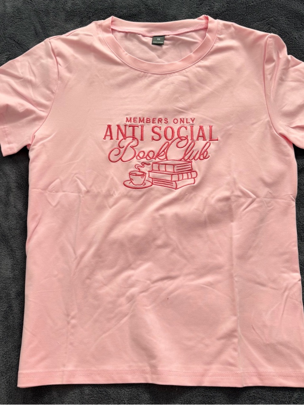 Anti Social Book Club Embroidered Pink Tee